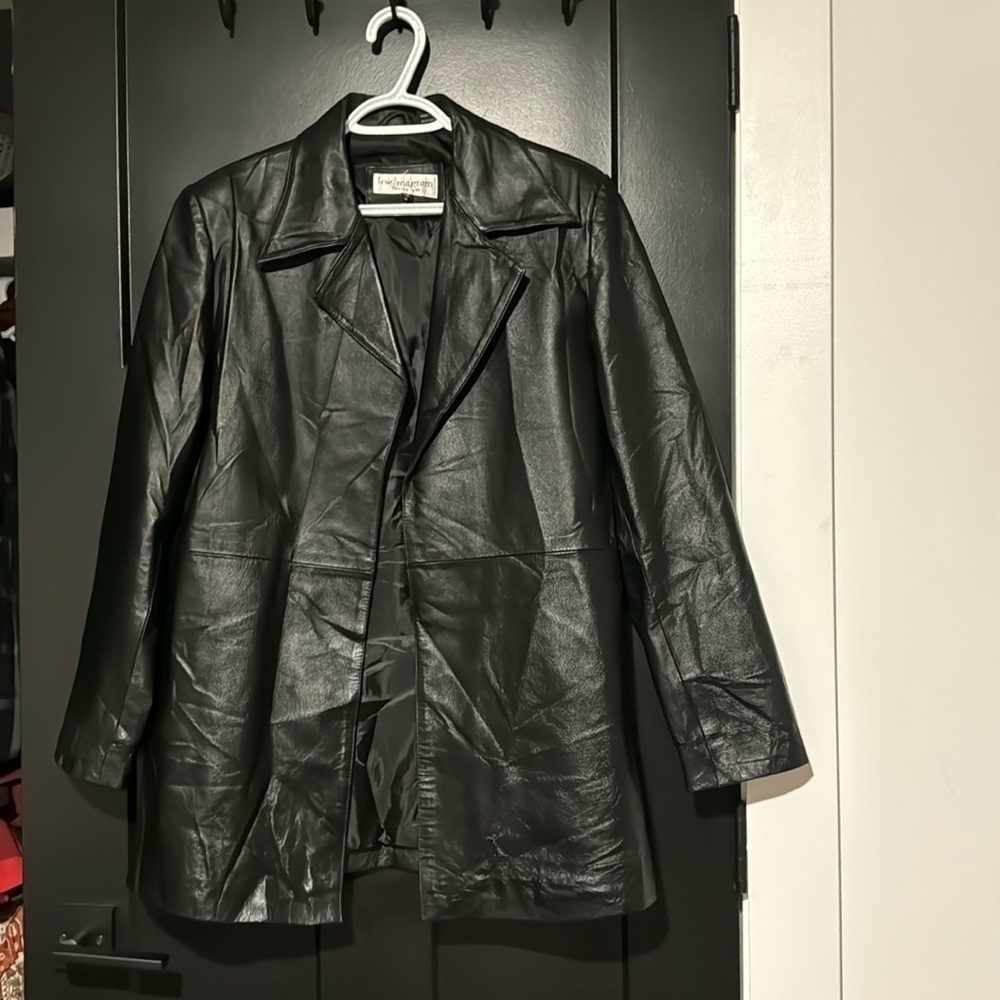Lee Magram Long Open Black Leather Jacket